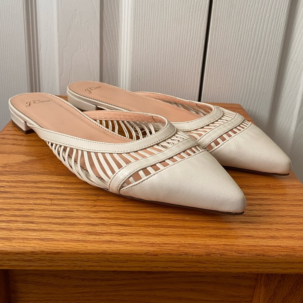 J. Crew Gwen Ivory Leather Backless Cage Mules Flats SZ 12